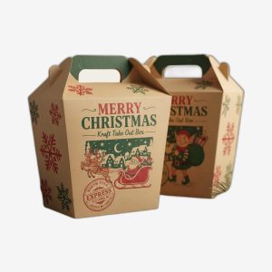 Merry Christmas Kraft Take Out Boxes