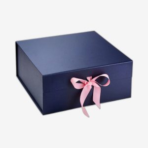 Navy Blue Large Square Magnetic Boxes With Changeable Ribbon