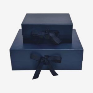Navy Blue Medium Rectangle Magnetic Boxes Changeable Ribbon