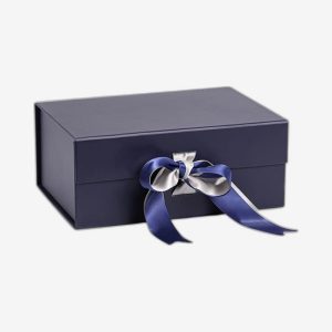Navy Blue Medium Square Magnetic Boxes With Changeable Ribbon
