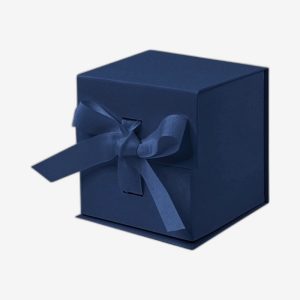 Navy Blue Small Cube Magnetic Boxes With Changeable Ribbon