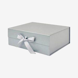 Pearl Silver A4 Deep Magnetic Boxes With Changeable Ribbon