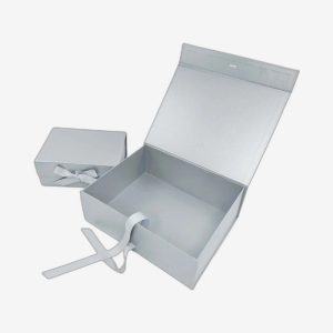 Pearl Silver A5 Deep Magnetic Boxes With Changeable Ribbon