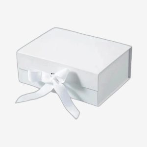White Medium Rectangle Magnetic Boxes With Changeable Ribbon