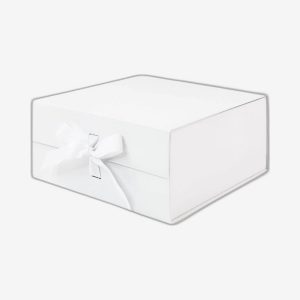 White Medium Square Magnetic Boxes With Changeable Ribbon
