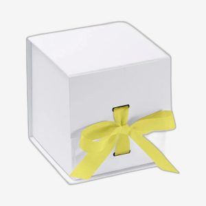 White Small Cube Magnetic Boxes With Changeable Ribbon